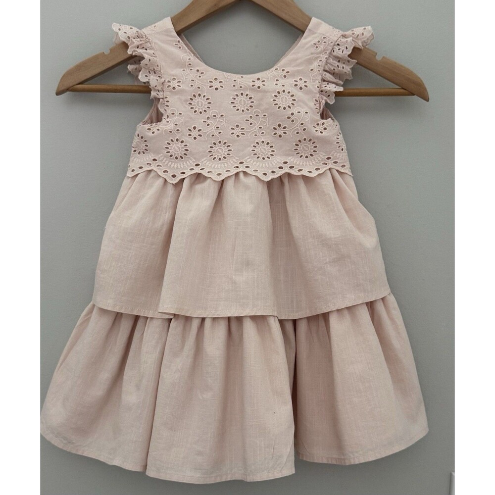 Taharhi Girls 3T Peach Eyelet Tiered Dress, Lined 100% Cotton